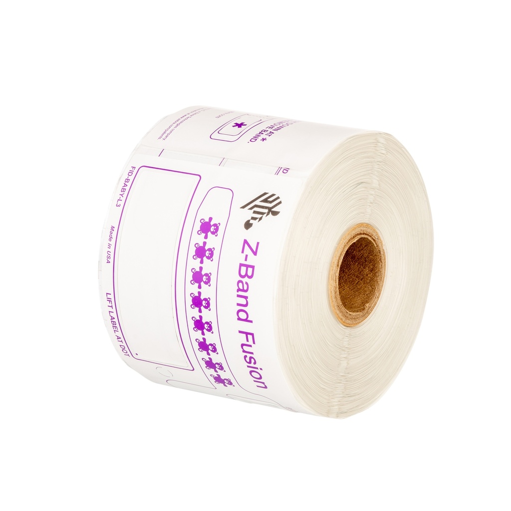 FID-BABY-T-1-500- ZEBRA - Brazalete 2.5"x2.875", T. Directa. Polipro/poliéster Blanco, Z-Band Fusion Infant Tags, para Impresora de Escritorio, 500/Rollo, con adhesivo Permanente, Perf. entre etiq.,    2 Rollos/caja. Peso por caja 3.18 kg. 