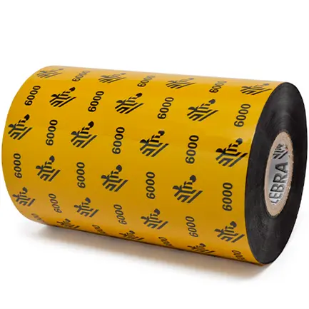 [LA06000BK15645] LA06000BK15645 - Zebra - Ribbon de Cera, 156mm x 450m (6.14" x 1476'), Modelo 6000 Wax para impresora Industrial. 12 Ribbons/Caja